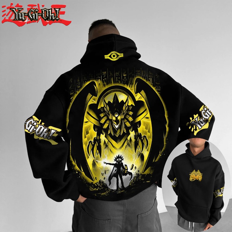 Anime Merch Hoodie - เสื้อฮู้ดดี้ผู้ชายลายพิมพ์ตัวละครอนิเมะยูกิโอ ออซิริส สกายดราก้อน ปี 2025 สำหรับฤดูใบไม้ร่วงและฤดูหนาว