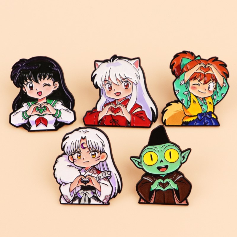 Enamel Pin Set - เข็มกลัดเคลือบลายหัวใจพร้อมหูหมาป่าน่ารัก สไตล์แฟนตาซี ตัวละครอนิเมะ สำหรับตกแต่งปกเสื้อ กระเป๋าเป้ หมวก