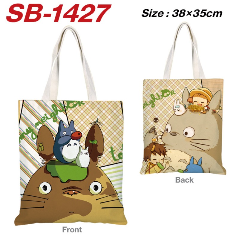 Anime Merch Shopping - กระเป๋าผ้าแคนวาสลายอนิเมะ My Neighbor Totoro กระเป๋าสะพายไหล่ กระเป๋าถือน้ำหนักเบา