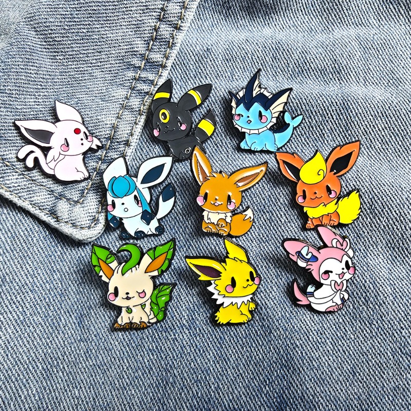Enamel Pin Set - ชุดเข็มกลัดอนิเมะเอลฟ์ 9 ชิ้นสุดฮิต ลายอีวุย เข็มกลัดเคลือบโลหะแฟชั่น เครื่องประดับสำหรับเสื้อผ้าและกระเป๋าเป้