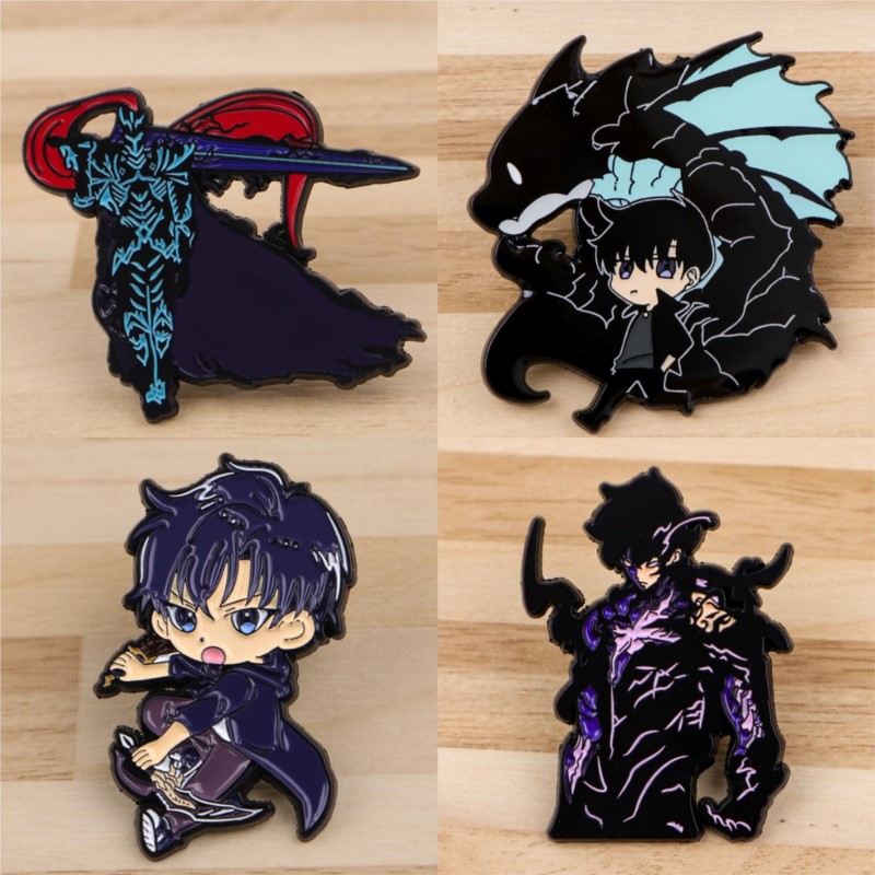 Enamel Pin Set - เข็มกลัดเคลือบเงาลายการ์ตูนเด็กชายดาบมอนสเตอร์เงาโทนสีเข้ม ดีไซน์เท่ สำหรับติดปกเสื้อ กระเป๋าเป้ เสื้อผ้า และชุดประจำวัน