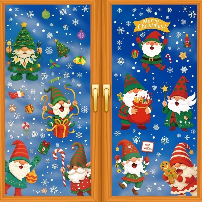 Sticker Sheet Set - สติกเกอร์ลายซานตาคลอส เอลฟ์ เกล็ดหิมะ 9 แผ่น/ชุด สติกเกอร์ติดกระจกคริสต์มาส